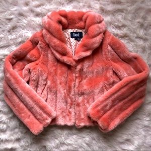 Coral faux fur coat